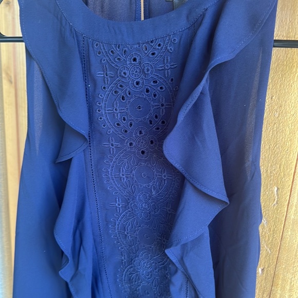 Ann Taylor Factory Navy Blouse Ruffle Sleeves Tank Top - Picture 6 of 7